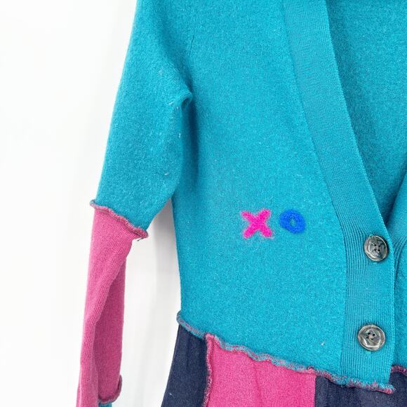 Ragged Thistle Womens Handmade Boho Hippie Mushroom Colorblock Cardigan Sweater - Picture 3 of 6